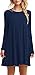 Tinyhi Women's Casual Plain Long Sleeve Loose Swing Cotton Dress, Darkblue, X-Large