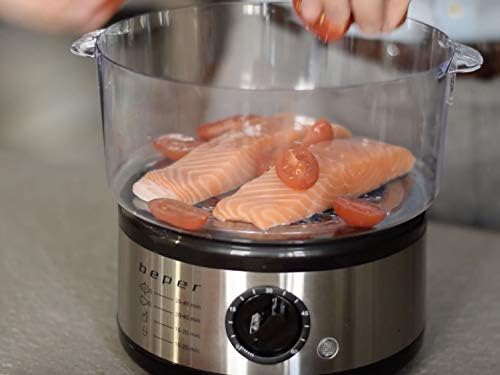 Beper - Cuiseur à Vapeur Multicombustion de 5L, Économiseur d'Espace, Minuterie de 60 minutes, Cuisson à la Vapeur Saine, Puissance 400-500W - Argent / Noir - Cuisine A Vivre Beper - Cuiseur à Vapeur Multicombustion de 5L, Économiseur d'Espace, Minuterie de 60 minutes, Cuisson à la Vapeur Saine, Puissance 400-500W - Argent / Noir