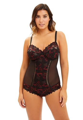 Sans Complexe - Modèle Arum Glitter - Body Classique Avec armatures - Femme - 95D - Noir & Rouge Pailleté