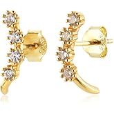 VIFE 925 Sterling Silver Small Studs Earrings Cubic Zirconia Ear Climbers 4 Stone Ear Crawler Earrings for Women
