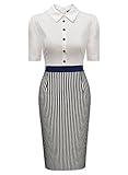 Miusol Women's Business Polo Neck Contrast stripe Short SleeveFitted Pencil Dress