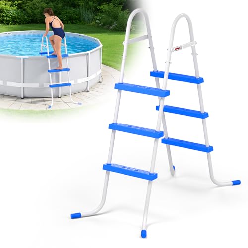 Heavy Duty Steel Frame Swimming Pool Ladder for Above Ground Pools, 3-Step Double-Sided Pool Stairs for 36" Height Pools, 450lbs Capacity with Anti-Slip Rubber Feet & Wide Steps