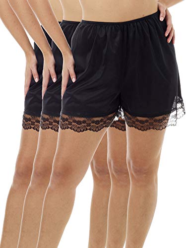 Underworks Pettipants Nylon Culotte Slip Bloomers Split Skirt 4-inch Inseam 3-Pack Large-Black - Thumbnail 4