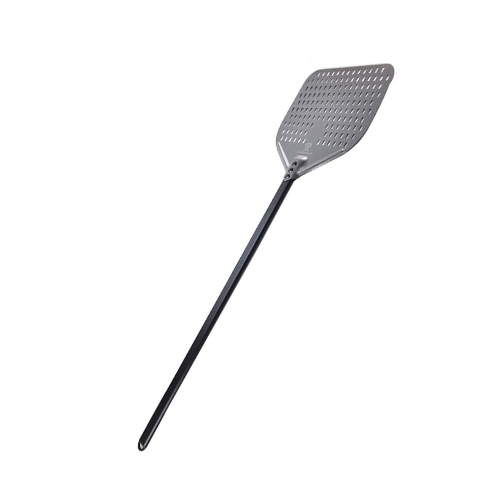 HAOXIANG Household Pizza Peel, Aluminum Perforated Pizza Shovel with Long Silicone Handle for Homema