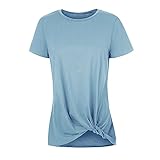 Runcati Womens Short Sleeve Loose Tops Knot Front Solid T Shirt