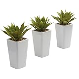 Nearly Natural 4972-S3 Agave with Planter, Mini, White and Green, Set of 3