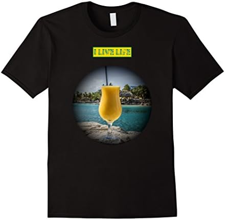 Mens I Live Life Original Summer Tropical Drink Palm Tree T-shirt XL Black