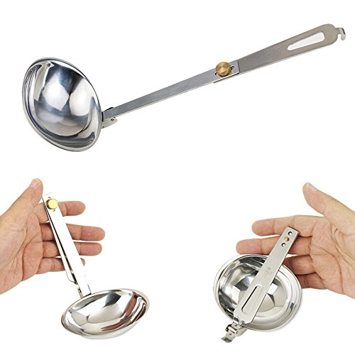 Portable Stainless Steel Outdoor Tableware Camping Folding Spoon Soup Ladle Cooking Utensils
