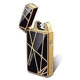Kivors Arc Lighter - Flameless Lighter Plasma Lighter Cigartte Inferno Lighter USB Dual Lighter Double Arc Cigarette Lighter (Geometry Gold)
