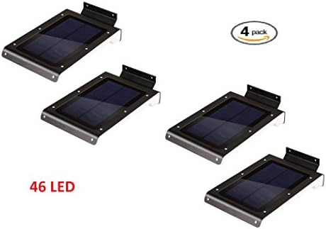 iRSE Solar Light 46 LED Security Motion Sensor Lights Wall Wireless Lighting Waterproof Outdoor front back door Patio Garden Garage Stairs Porch Mailbox no wires bright spotlight (4 Pack Black)