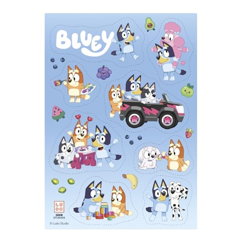 – Bluey Tortendeko essbar, A5 Blatt aus Esspapier mit 8 Motiven zum Ausschneiden, Bluey Geburtstagsdeko für Torte und Cupcakes, glutenfrei, laktosefrei, für Vegetarier geeignet