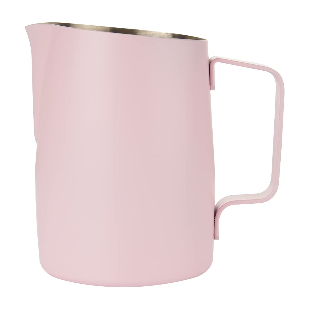 Dianoo Milk Frothing Pitcher With Handle, 600ml Stainless Steel Steaming Pitcher, Espresso Milk Frother Cup For Coffee Cappuccino Latte Art, Pink