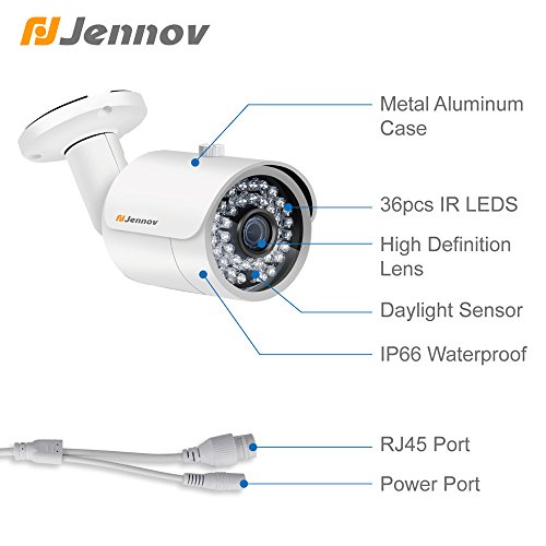 POE Security Camera System, Jennov 4 Channel 1080P PoE Security System CCTV Home Surveillance Outdoor IP Cameras Night Vision Power Over Ethernet, Motion Detection(No Hard Drive)