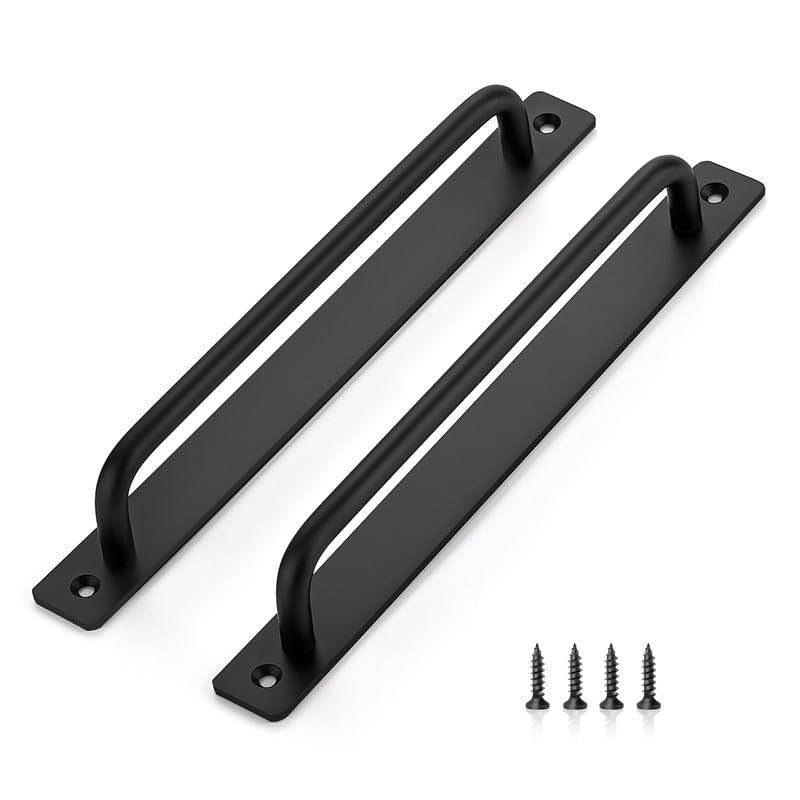 Photo 1 of Ravinte Barn Door Handles 2 Pack Sliding Door Handle 8.8" Hole Center Barn Door Handles Black Cabinet Handles Door Pull Handle Zinc Alloy Door Pulls with Plate for Sliding Closet Door Handle