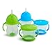 Munchkin Happy Snacker Toddler Cups and Snack Containers - 7oz Any Angle Weighted Straw Trainer Cup and 9oz Snack Catchers, Green/Blue