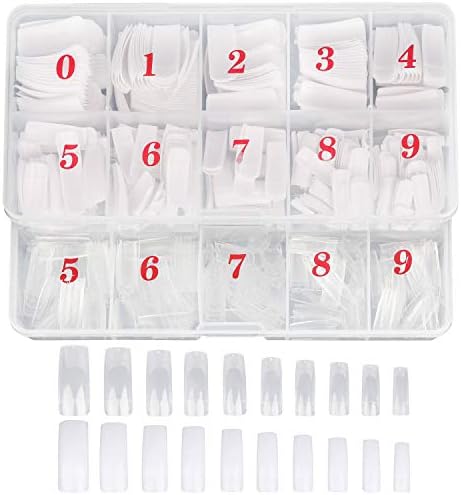 1000 Pcs Acrylic False Nail Tips Artificial Half Tips, Fake Half Cover Nails Tips with Box (White, Clear)