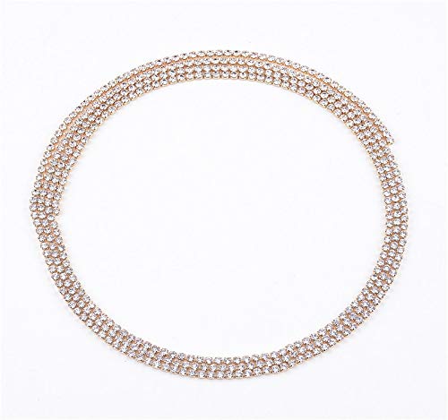 Kercisbeauty Muti Row Boho Rhinestones Choker Long Chain Necklace for Women and Girls Prom Jewelry Festival (Gold)