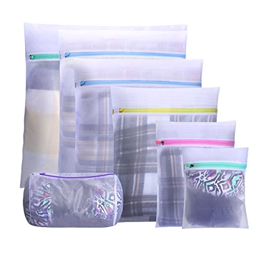 Gameyly Laundry Bag for Delicates,7 Pcs Washing Machine Mesh Bag for Blouse Stocking Underwear Bra Baby Cloth and Lingerie,Travel Storage Organize Bag with Zipper White ESOME (Best Intimate Wash In India)