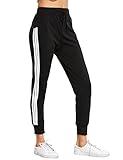 SweatyRocks Pants Women Drawstring Waist Striped Side Jogger Sweatpants with Pockets, Black, Large