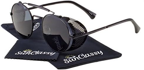 Metal Frame Side Shield Oval 52mm Hipster Round Sunglasses Vintage Retro Steampunk Gothic