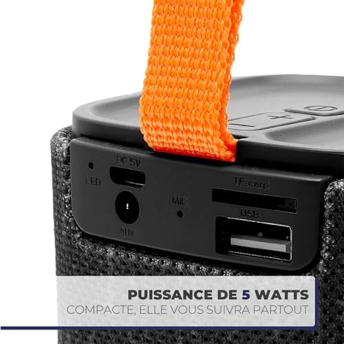 Enceinte Bluetooth Portable, Mini Enceinte sans Fil Format Compact, Haut-Parleur Design Tendance, Jusqu’à 8 Heures d'Autonomie, Résistante aux Projections d’Eau IPX4, Noire, 571078
