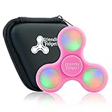 Friendly Fidgets LED Fidget Spinner Prime With On Off Switch And Carrying Case (NEW VERSION) Stress Reducing EDC Tri Spinning Hand Fidget Toys With Lights for Kids & Adults (LED Spinner, Pink)