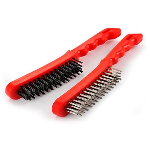 Wire Brush Set for Cleaning, 10" Medium Heavy Duty Carbon Steel and