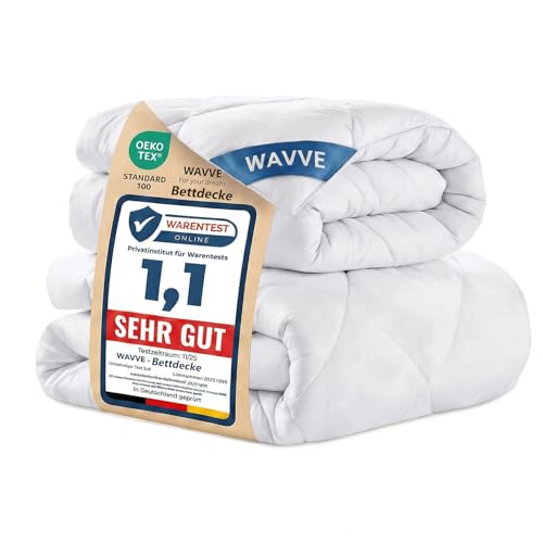 WAVVE Bettdecke 200x220 cm 2 teilig Inklusive Ganzjahresdecke 300gsm + Sommerdecke 150gsm ＝ Winterdecke 450gsm, Steppdecke Mikrofaser Weiß