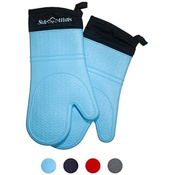 Frux Home and Yard Blue Silicone Oven Mitts - 1 Pair of Extra Long Professional Heat Resistant Pot Holder & Baking Gloves - Food Safe, BPA Free FDA Approved with Soft Inner Lining