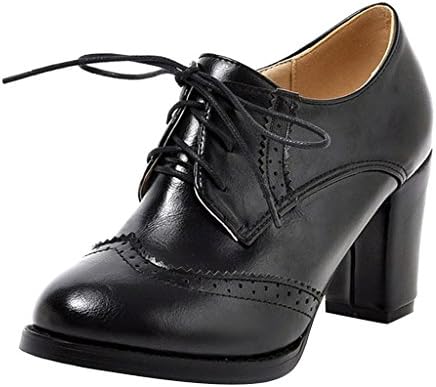 Block Heels Wingtip Oxfords Vintage PU Leather Brogue Shoes Woman