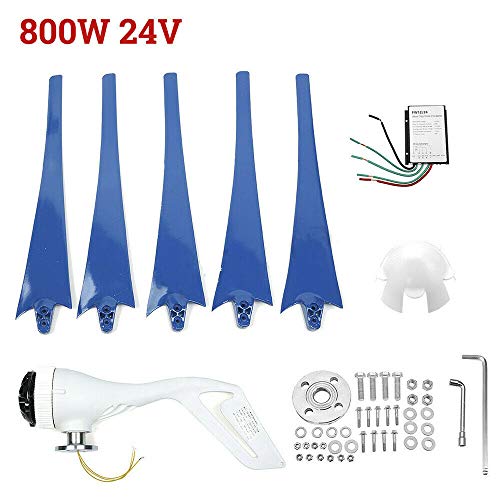 YiiYYaa 800W 5 Blades DC12/24V Horizontal Wind Turbine Generator Wind Turbines Energy Generator with Wind Charger Controller (Without Bracket) (24V)