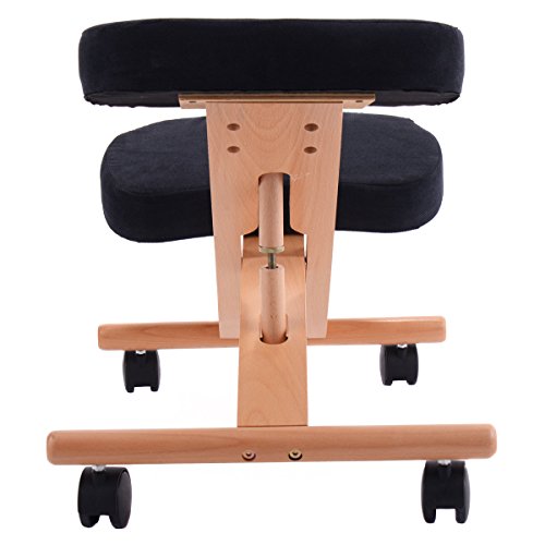 Ergonomic Kneeling Chair Wooden Adjustable Mobile Padded Seat and Knee Rest New Black