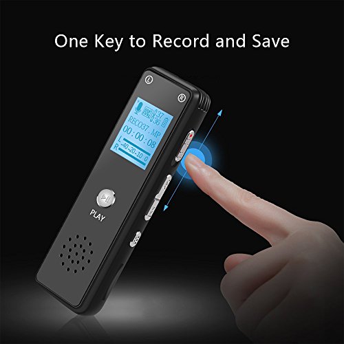 Digital Voice Recorder 8GB Audio Sound Recorder with Microphone for Meeting Lectures, Portable Voice Activated USB Dictaphone with MP3 Player Password Protecion Playback(Black, Mini) - Thumbnail 3
