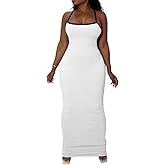PINSV Women Summer Long Dress Casual Slip Sexy Slim Sleeveless Bodycon Maxi Dresses for Women
