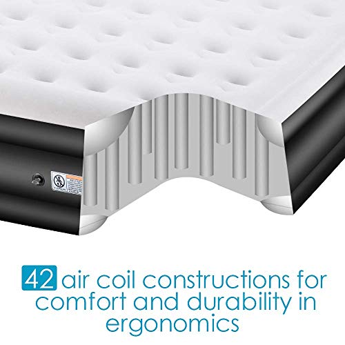 Lunvon Air Mattress Guest Durable Inflatable Airbed Blow Up Air Bed with Built-in Electric Air Pump, Storage Bad and Repair Patches Included, Height 18.5 inches, Queen Size, 2-Year Warranty