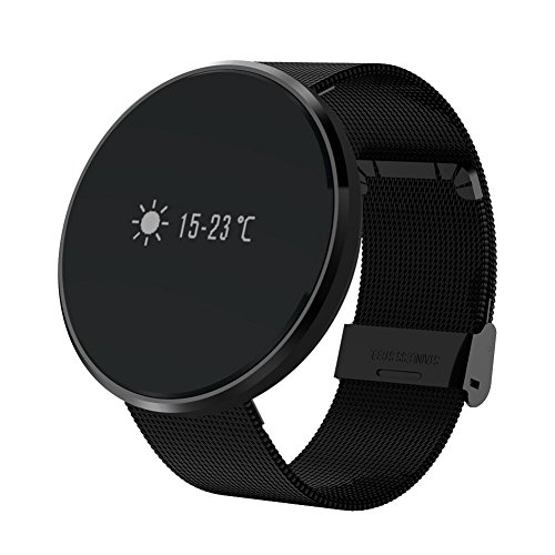 L@YC Fitness Tracker, Colleer Bluetooth 4.0 Waterproof Smart Bracelet Bands Sport Watch Waistband with Heart Rate Monitor and Blood Pressure Monitor for iPhone Android Smartphone, Black Steel Strip