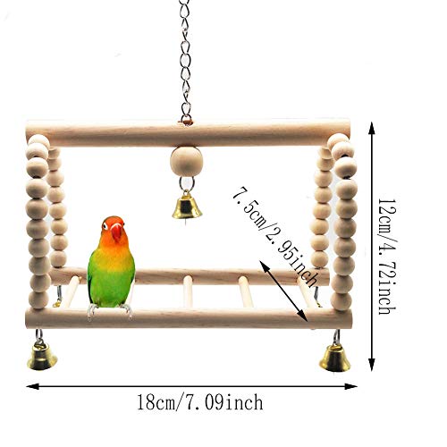 ESRISE 7 Pcs Bird Parrot Toys, Natural Wood Hanging Bell Pet Bird Cage Hammock Swing Climbing Ladders Wooden Perch Mirror Chewing Toy for Conures, Love Birds, Small Parakeets Cockatiels, Macaws