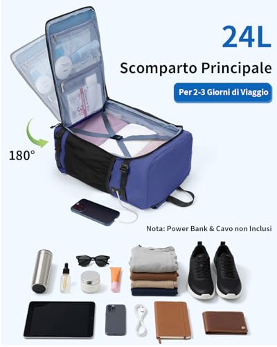 ECOHUB Zaino Ryanair 40x30x20 cm Leggero e 2 in 1, Zaino da Viaggio Pieghevole Sotto il Sedile, Bagaglio a Mano con Tasca Antifurto, Borsa da Cabina in Tessuto Riciclato per Uomo e Donna, Blu