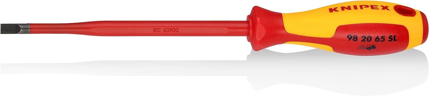 KNIPEX Screwdriver (Slim) for Slotted Screws Insulating Multi-Component Handle, VDE-Tested 262 mm, 98 20 65 SL