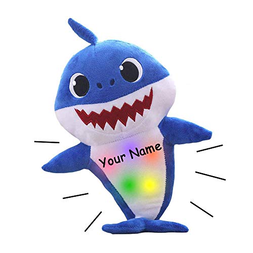 Puka Creations Personalized Blue Cutie Daddy Shark Light and Sound Toy Plush Stuffed Animal for Boys and Girls with Custom Name