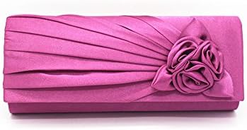 Women Pleated Satin Wedding Evening Bridal Bag Clutch Purse With Flower Purple