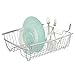 mDesign Large Kitchen Countertop, Sink Dish Drying Rack with Removable Cutlery Tray - Drain and Dry Wine Glasses, Bowls and Dishes - 2 Pieces - Silver Metal Wire/Clear BPA Free Cutlery Caddy