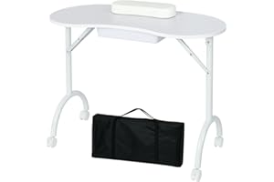 CHAOEEMY Portable Nail Desk,Foldable Manicure Table for Nail Tech,Rolling Nail Tech Desk with Drawer,Travel Bag,White
