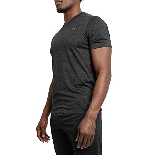 Alive Men's Tee Shirt Active Quick Dry Workout Short Sleeve Shirts Crew Neck (Black Heather, Medium) - Thumbnail 2