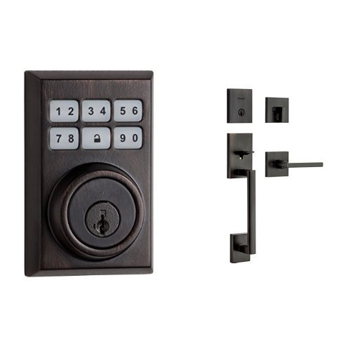 Kwikset 909 SmartCode Electronic Deadbolt and San Clemente Single Cylinder Handleset Bundle, in Venetian Bronze