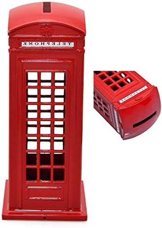 Allphone 6" H Telephone Piggy Bank, Cafurty Red Metal London Street Telephone Booth Piggy Bank Coin Bank Coin Box