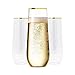 Plastic Champagne Flutes with GOLD RIM SET OF 24 | 9 Oz STEMLESS | Disposable | BPA-FREE | Shatterproof | Clear Toasting Glasses | Recyclable | Perfect for Weddings Party Events Holidays