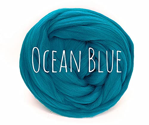 Colorful Passions Merino Wool Roving Oeko-TEX Certified Chunky Yarn Arm Knitting Felting Spinning Weaving Macrame 26-28 Microns EU Suppliers Ocean Blue 50g (0.11lb) — image 1