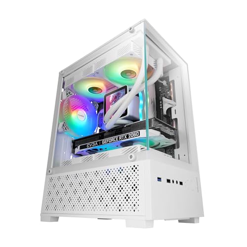 Mars Gaming MC-SE2, MicroATX Gaming Case, Frameless Tempered Glass Front and Side, 120mm FRGB Fan, Dual-Chamber Structure, Compact PC Case with Large Internal Capacity, White