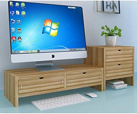 Set 2 Wood Monitor Stand W 4 Storage Organizer Drawers 2 Tier